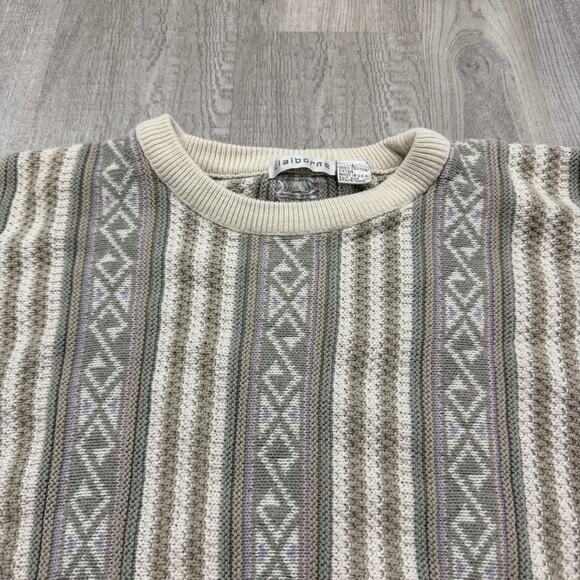 Vintage Claiborne Sweater Men's Large Geometric Knit Crewneck Cotton USA 90s - Picture 3 of 8